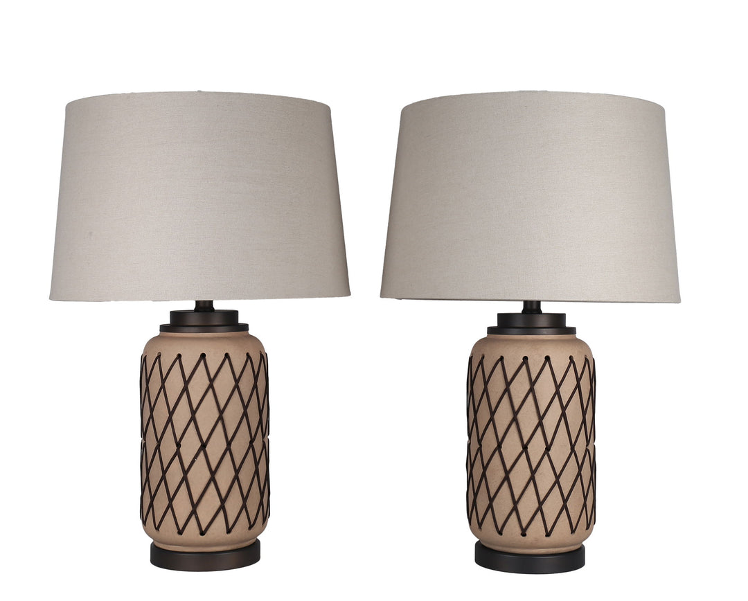 Diamond Weave Ceramic, PU Leather &amp; Metal Table Lamp (Set of 2) - Terra
