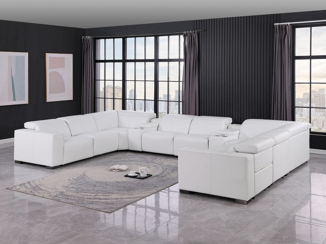 1208 - 10 Piece U Shaped Leather Sectional With 4 Power Recliners & Power Headrest