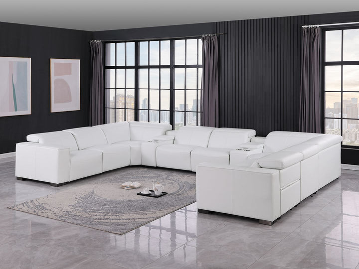 1208 - 10 Piece U Shaped Leather Sectional With 4 Power Recliners & Power Headrest