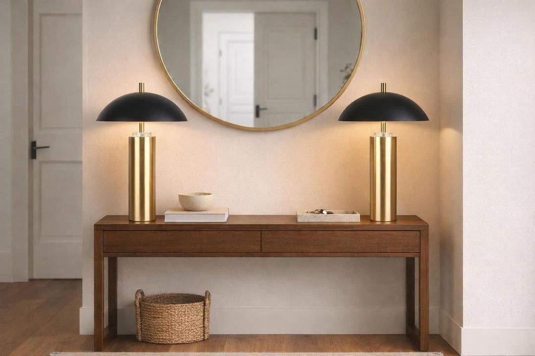 Aurora Column On/Off Touch, USB Charging, Metal &amp; Crystal Table Lamp (Set of 2) - Soft Gold / Matte Black