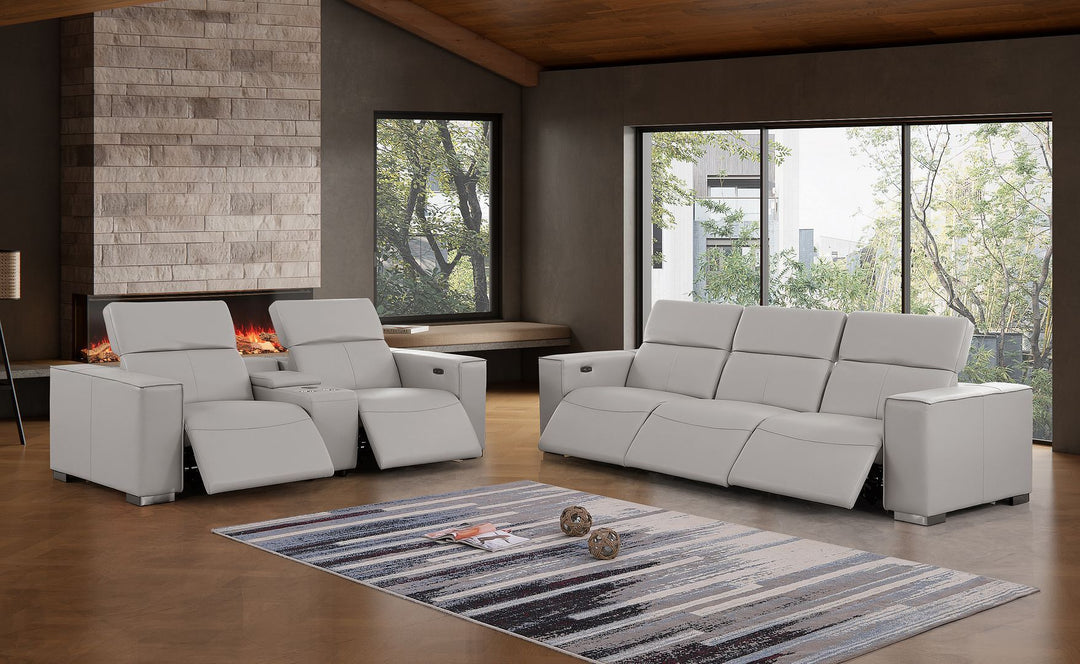 1208 - Leather Reclining Set (Sofa &amp; Loveseat With 5 Power Recliners)