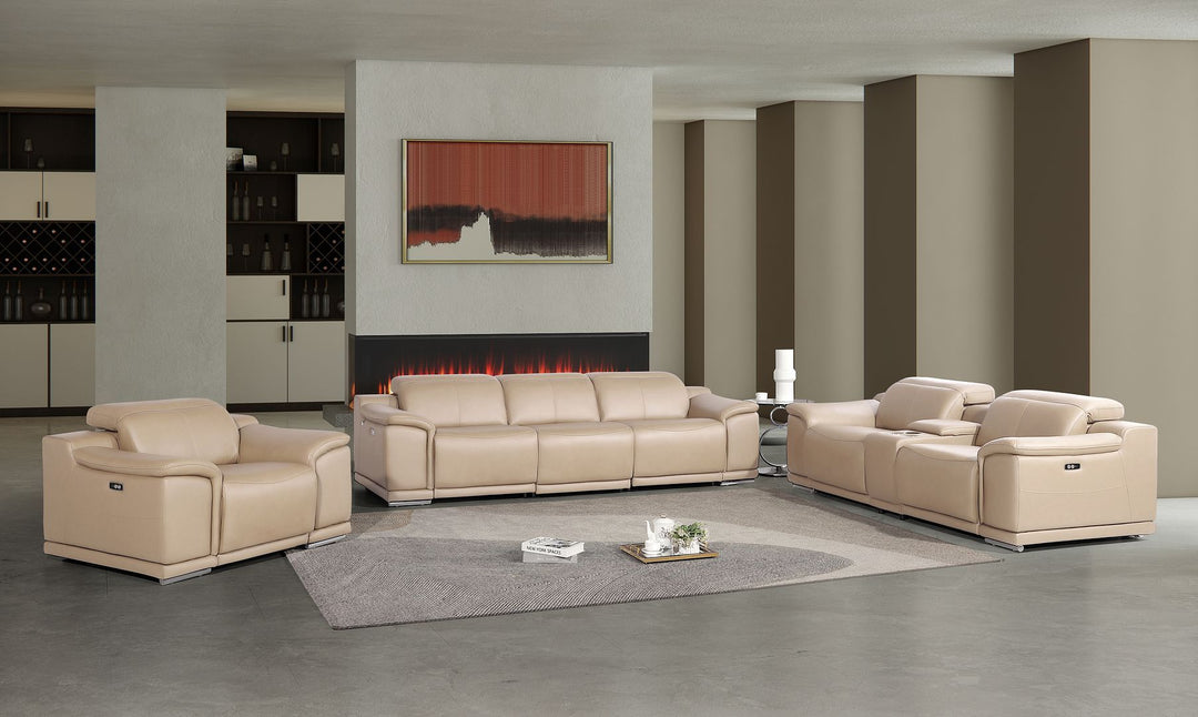 2679 - Power Reclining Sofa, Console Loveseat & Chair Set In Genuine Leather (6 Recliners)