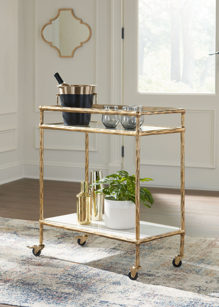 Plattfield - Antique Gold Finish - Bar Cart