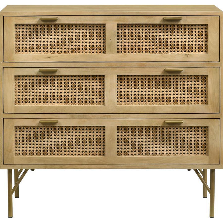 Zamora - 3-Drawer Wood Accent Cabinet With Woven Cane - Natural