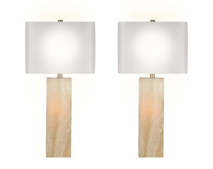 "Luminous Alabaster" Alabaster Table Lamp With Night Light (Set of 2) - Alabaster / Soft Gold