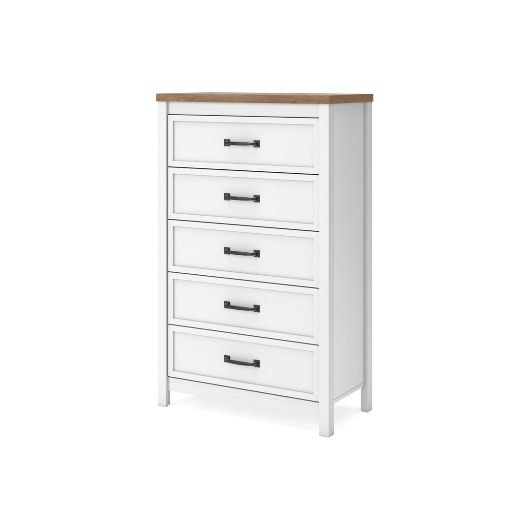 Kerisden - Five Drawer Chest - White / Brown
