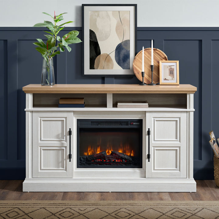 Villa - Console With 23" Fireplace Insert - White &amp; Natural