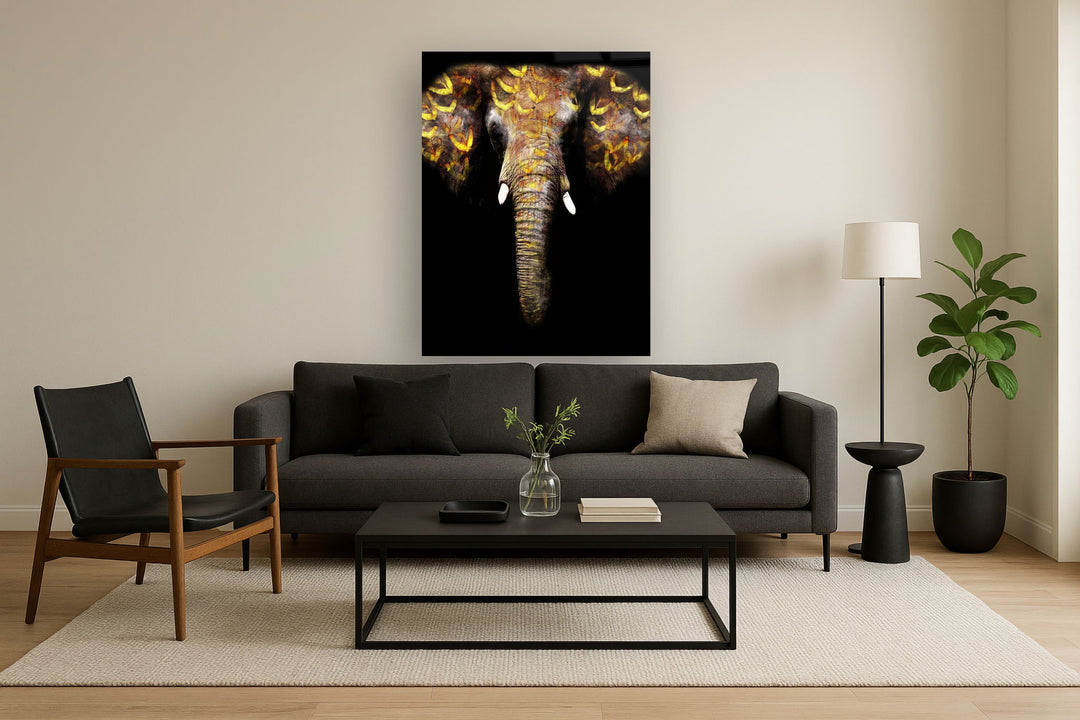 Floating Tempered Glass With Foil Elephant - Black