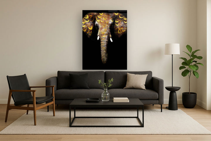 Floating Tempered Glass With Foil Elephant - Black