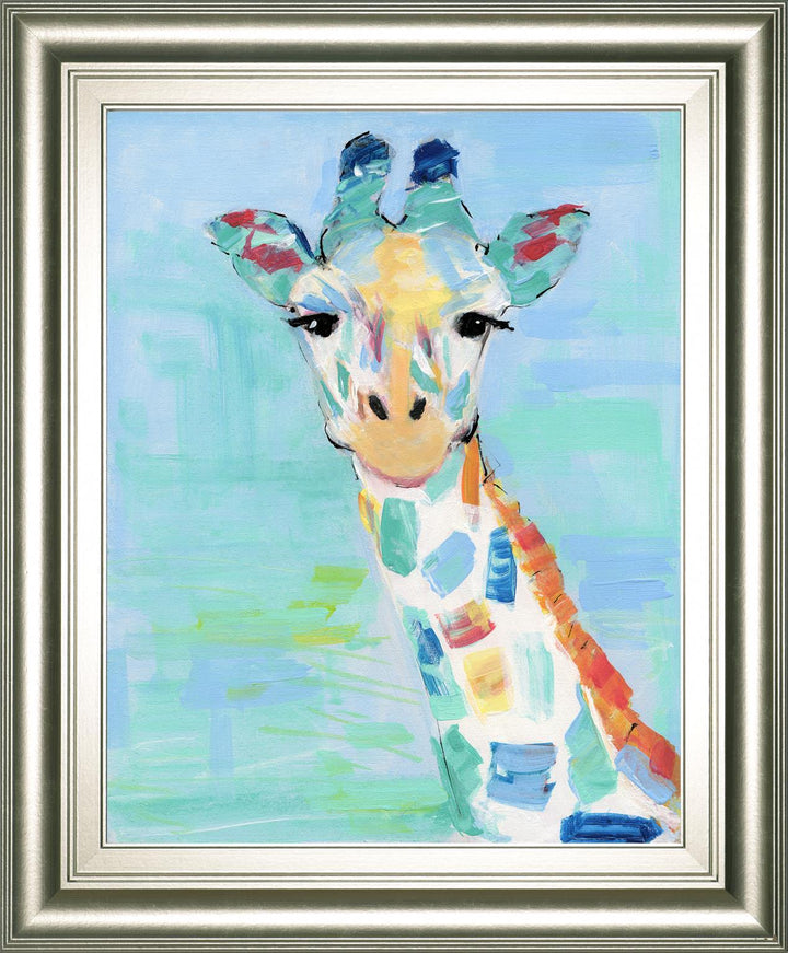 22x26 Cool Giraffe By Sally Swatland - Light Blue