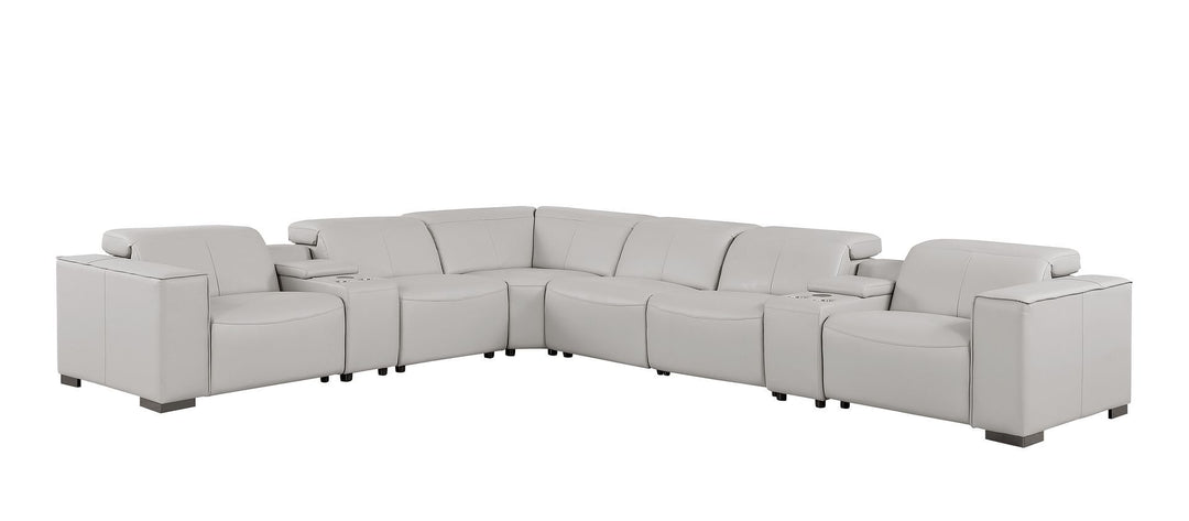 1208 - 8 Piece L Shaped Leather Sectional With 3 Power Recliners &amp; Power Headrests