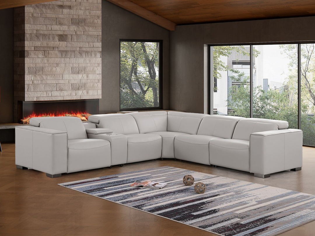 1208 - 6-Piece L-Shaped Leather Reclining Sectional With 3 Power Recliners