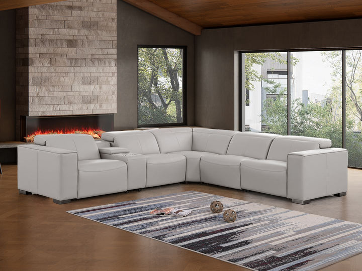 1208 - 6-Piece L-Shaped Leather Reclining Sectional With 3 Power Recliners