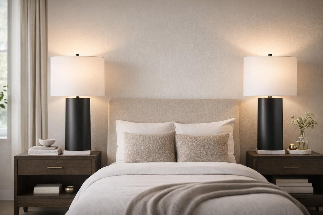 Monolith Aura Metal &amp; Marble Table Lamp (Set of 2) - Matte Black / White Marble