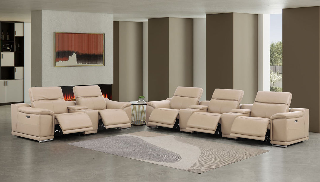 2679 - Power Reclining Sofa And Loveseat In Genuine Leather (5 Recliners With Power Headrests &amp; 3 Consoles)