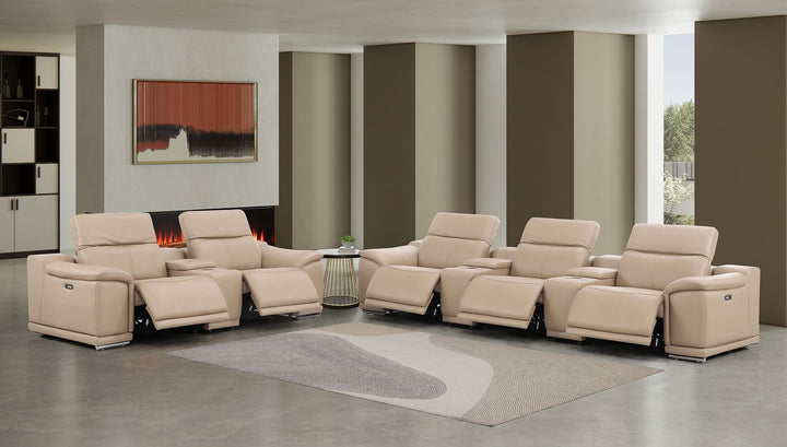 2679 - Power Reclining Sofa And Loveseat In Genuine Leather (5 Recliners With Power Headrests &amp; 3 Consoles)