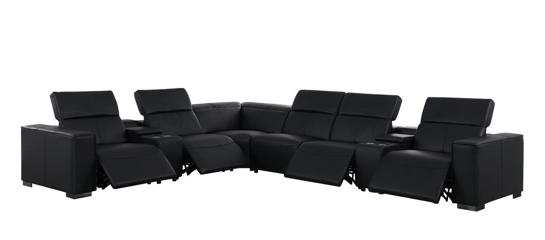 1208 - 8 Piece L Shaped Leather Sectional With 4 Power Recliners &amp; Power Headrests