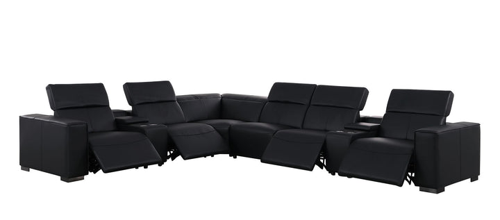1208 - 8 Piece L Shaped Leather Sectional With 4 Power Recliners &amp; Power Headrests