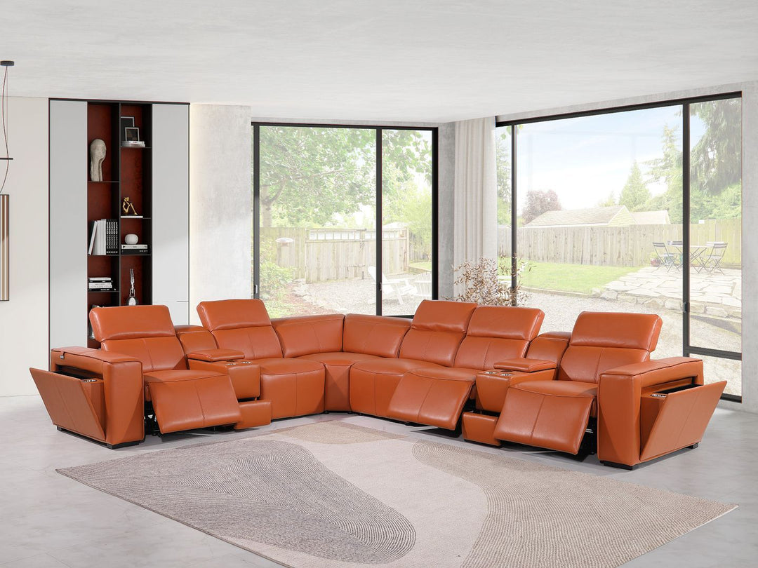 1224 - 8-Piece L-Shaped Sectional Sofa In With 3 Power Recliners &amp; Power Headrests