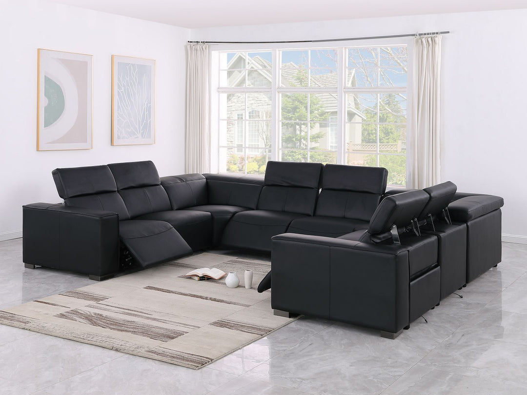 1208 - 8 Piece U Shaped Leather Sectional With 4 Power Recliners &amp; Power Headrest