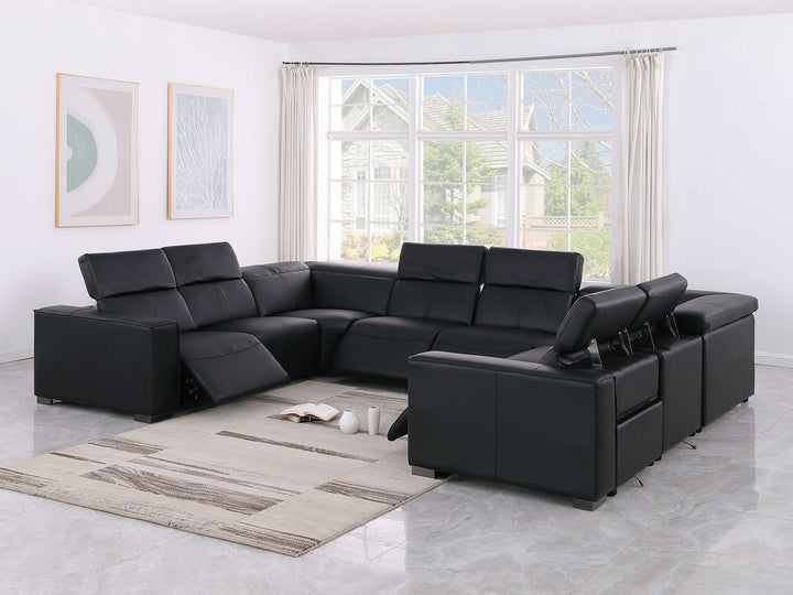 1208 - 8 Piece U Shaped Leather Sectional With 4 Power Recliners &amp; Power Headrest
