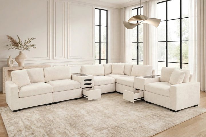 Barista Beige 8PC Modular Sectional Set (w/ Bluetooth Speaker)