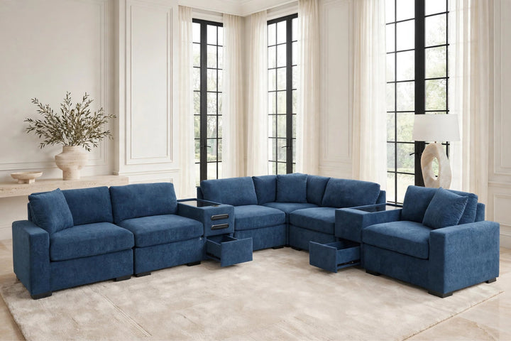 Barista Blue 8PC Modular Sectional Set (w/ Bluetooth Speaker)