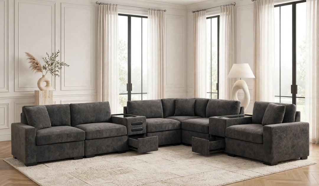 Barista Chocolate 8PC Modular Sectional Set (w/ Bluetooth Speaker)