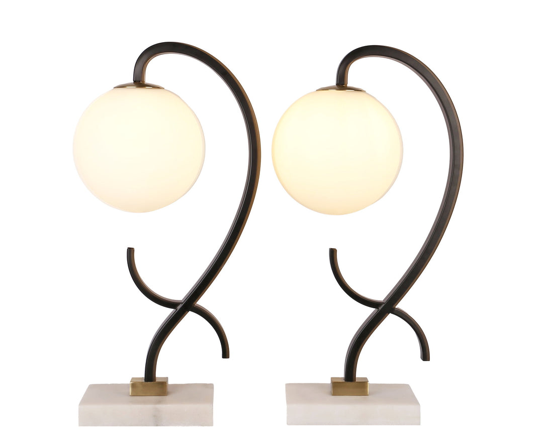 Lunar Loop Metal &amp; Marble Accent Lamp (Set of 2) - Matte Black / White