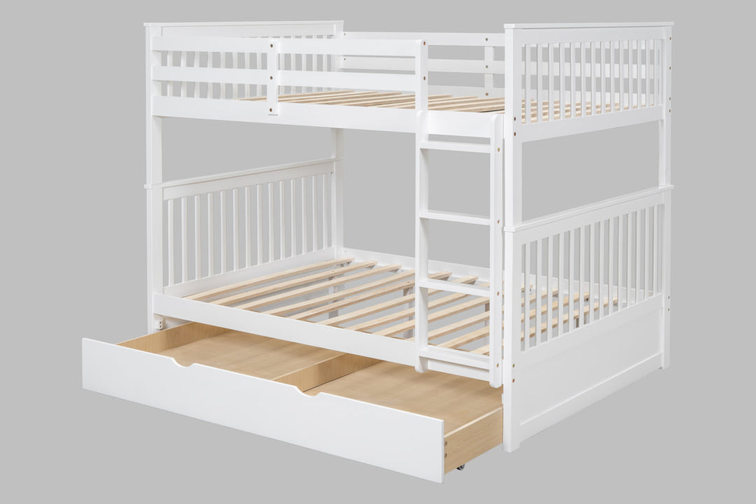 BB31 Full/Full Bunk Bed w/Twin Trundle White