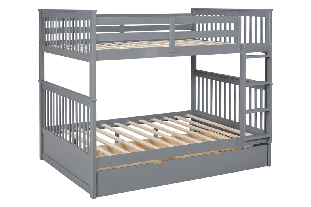 BB33 Full/Full Bunk Bed w/Twin Trundle Gray