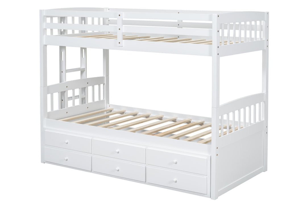 BB41 TWIN/TWIN Bunk Bed w/Twin Trundle + 3 Drawers White