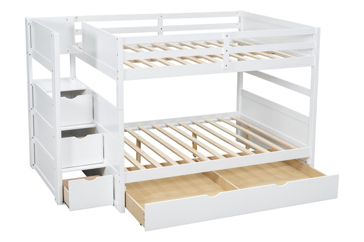 BB51 FULL/FULL Bunk Bed w/Twin Trundle + Staircase Storage