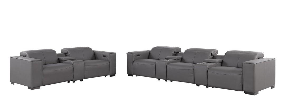 1208 - Modular Leather Sofa Loveseat With 6 Recliners And Power Headrests