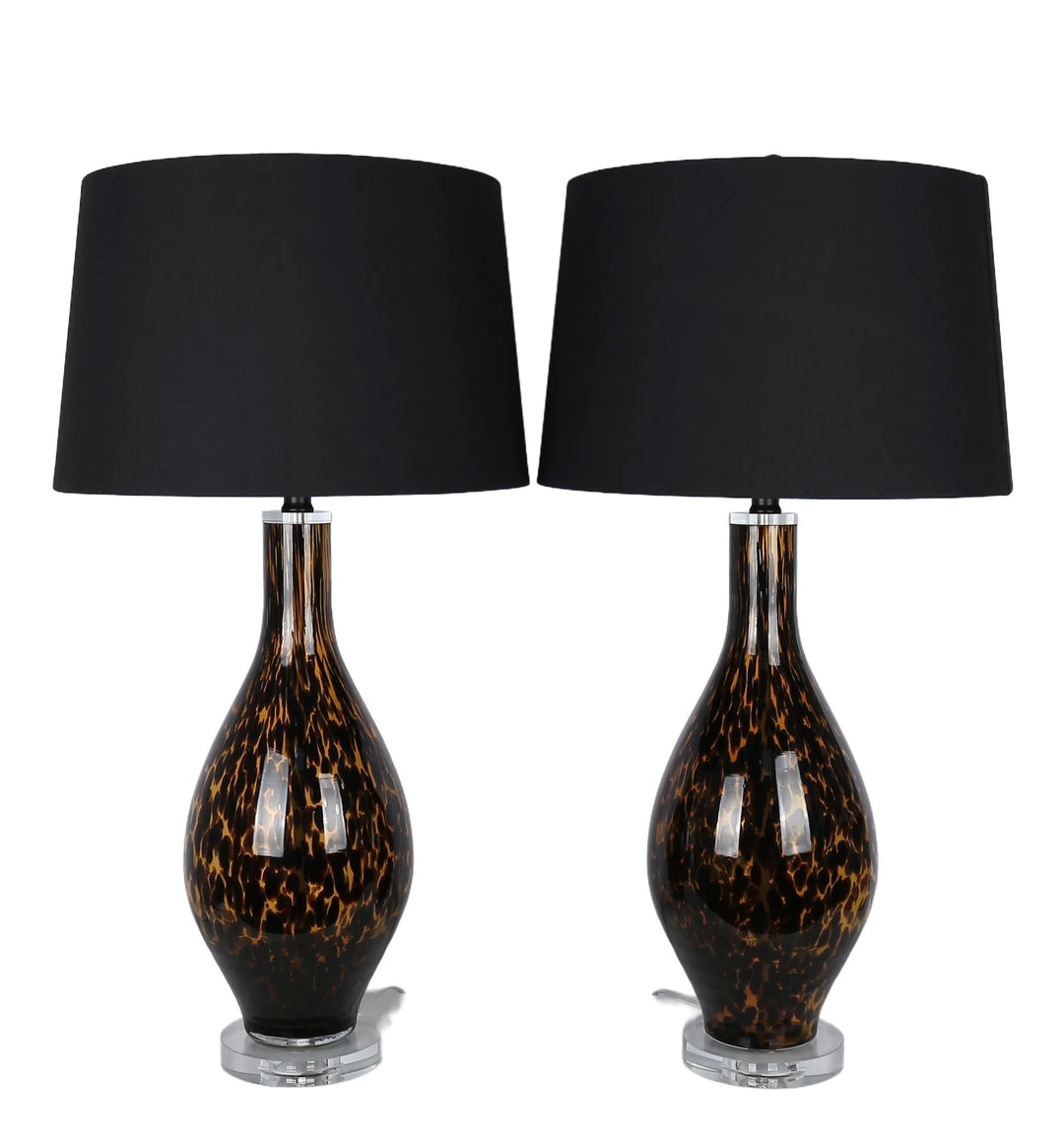 Speckled Glow Art Glass &amp; Crystal Table Lamp (Set of 2) - Black Speckled Amber Art Glass / Clear Crystal