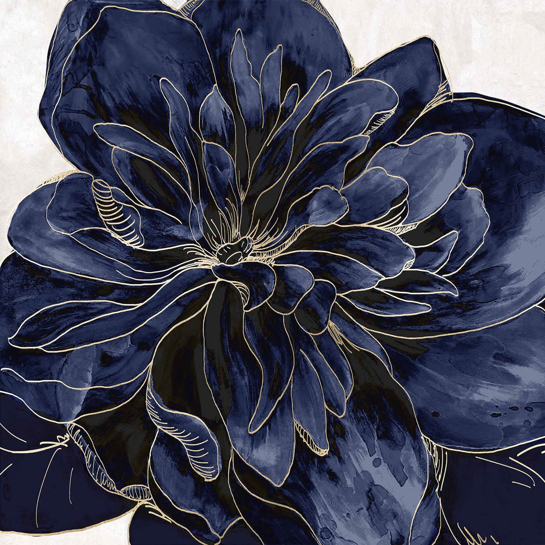 Floating Tempered Glass With Foil Open Peony - Blue