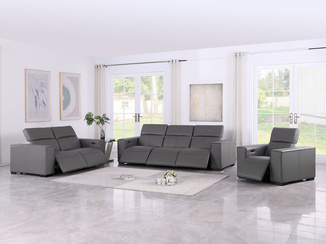 1208 - Leather Reclining Set (Sofa, Loveseat &amp; Chair With 6 Power Recliners)