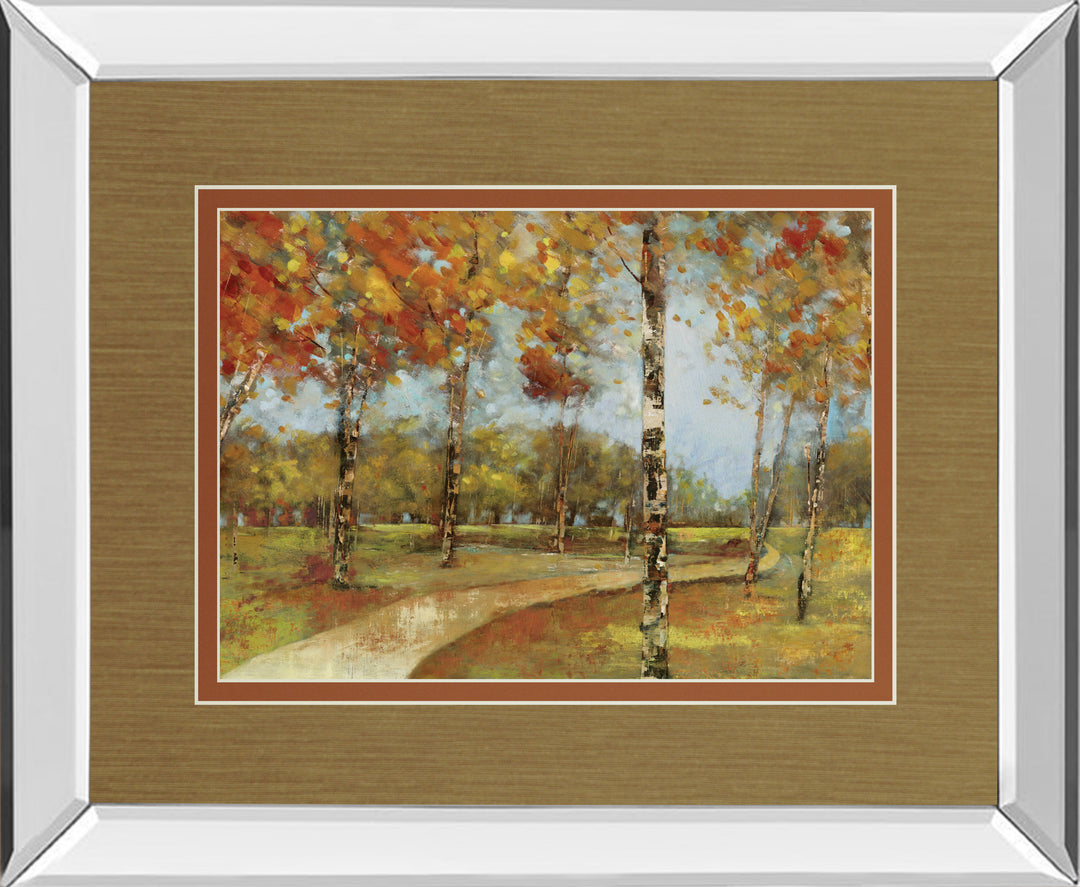 Autumn Path By Carmen Dolce - Mirror Framed Print Wall Art - Dark Brown