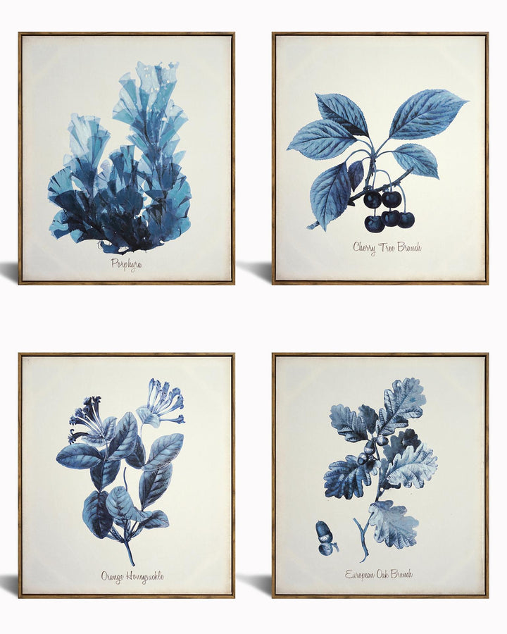 Hand Painted Textured Canvas With Foil in Frame (Set of 4) - Blue