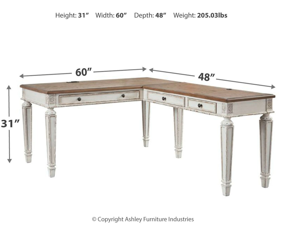 Realyn - Home Office L Shaped Desk - White / Brown