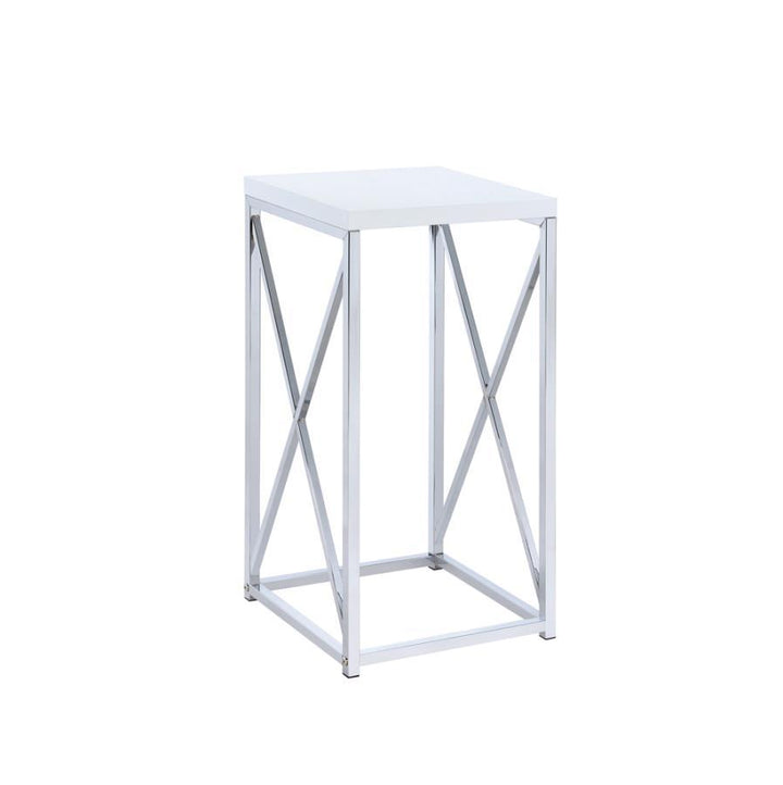 Edmund - Square Accent Side Table - White High Gloss And Chrome