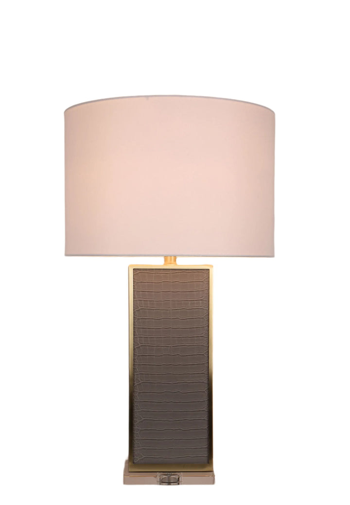 Gator Luxe PU Alligator Leather, Crystal &amp; Metal Table Lamp (Set of 2) - Gray Gator Pu / Soft Gold