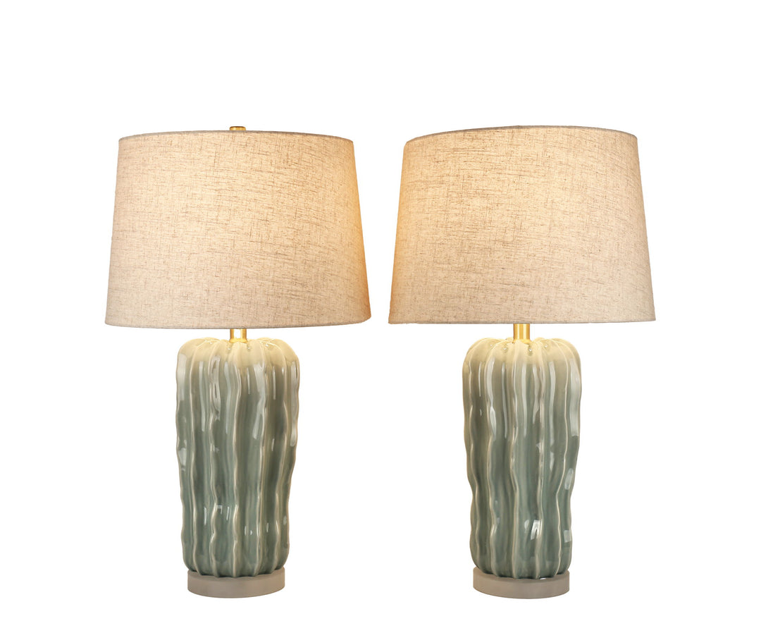 Wave Crest Ceramic &amp; Frosted Crystal Table Lamp (Set of 2) - Glacier Blue / Frosted Crystal