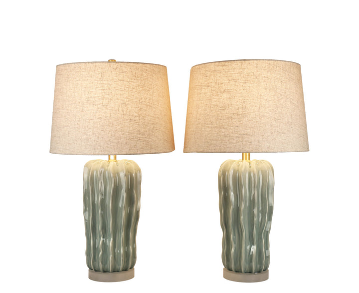 Wave Crest Ceramic &amp; Frosted Crystal Table Lamp (Set of 2) - Glacier Blue / Frosted Crystal