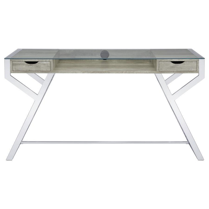 Emelle - Glass Top Writing Desk - Gray Driftwood