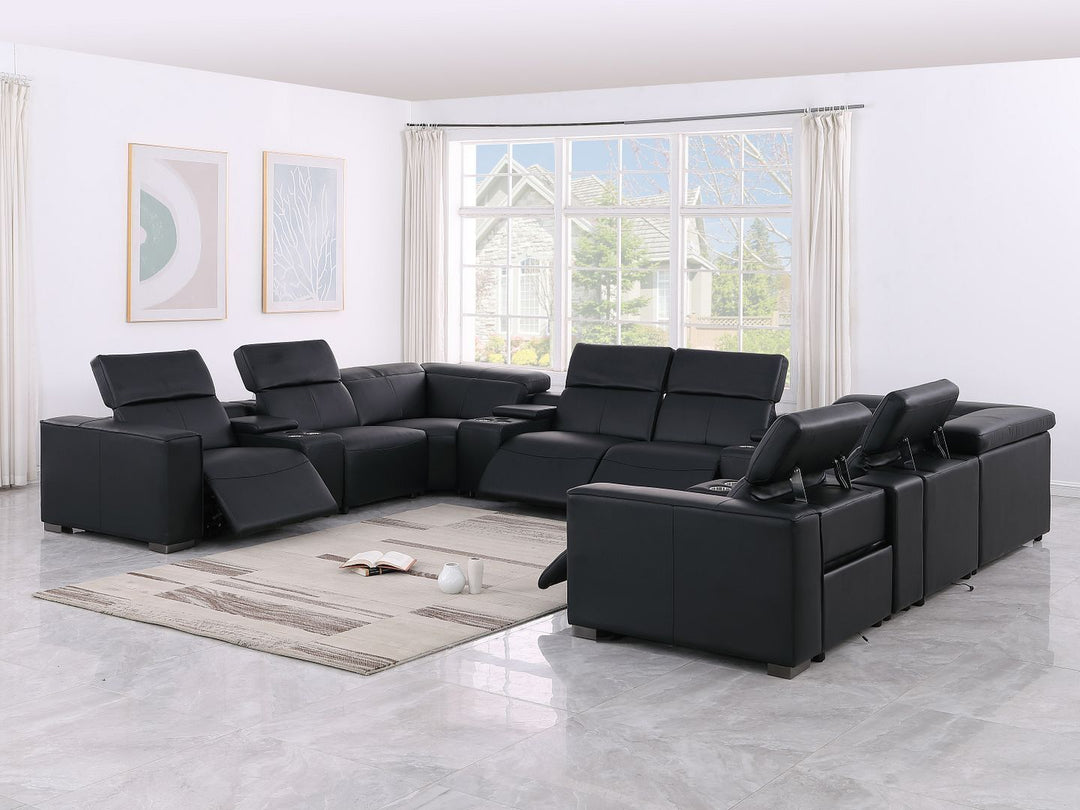 1208 - 12 Piece U Shaped Leather Sectional With 4 Power Recliners &amp; Power Headrest
