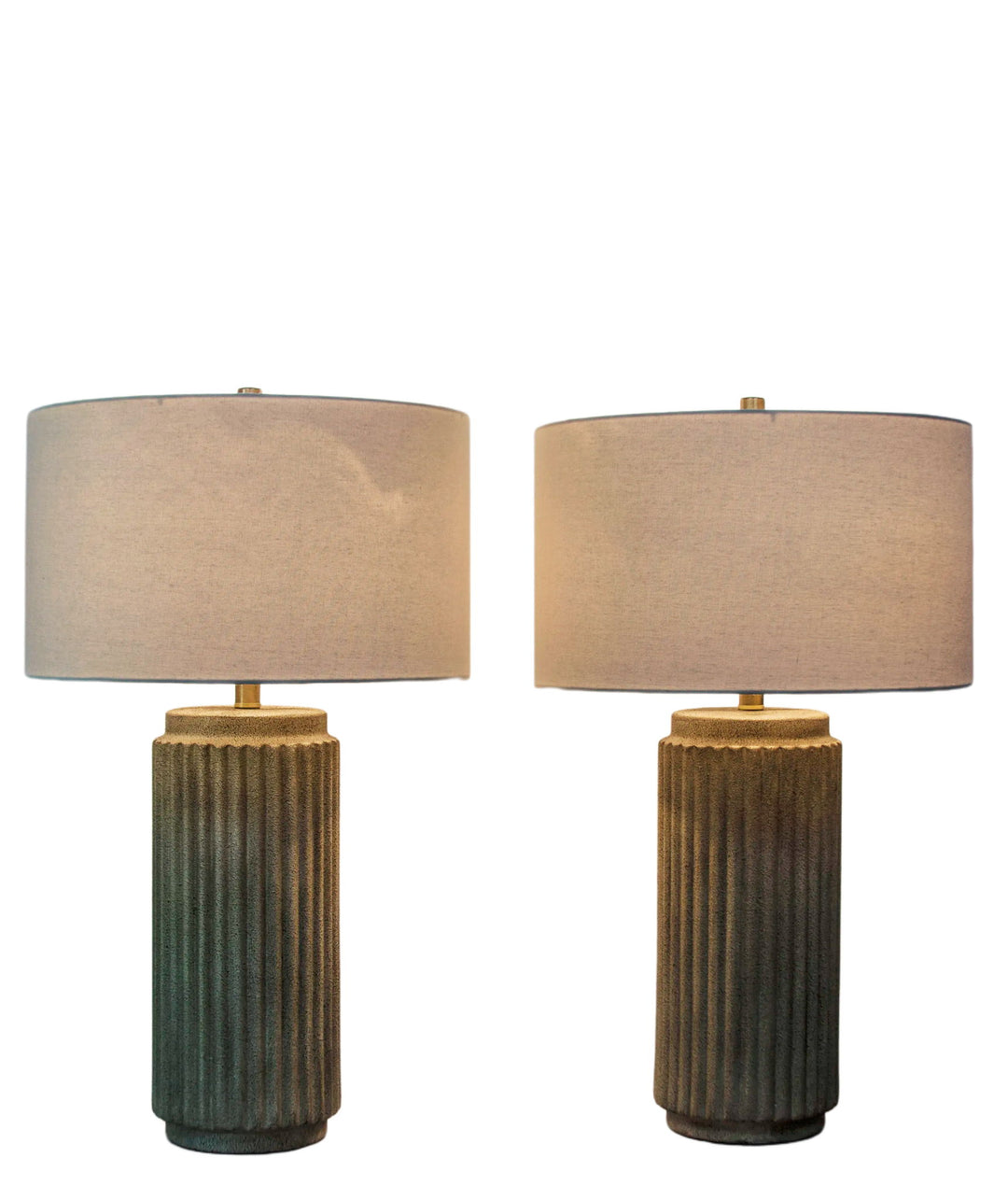 Ribbed Essence Ceramic Table Lamp (Set of 2) - Ribbed Stonewash