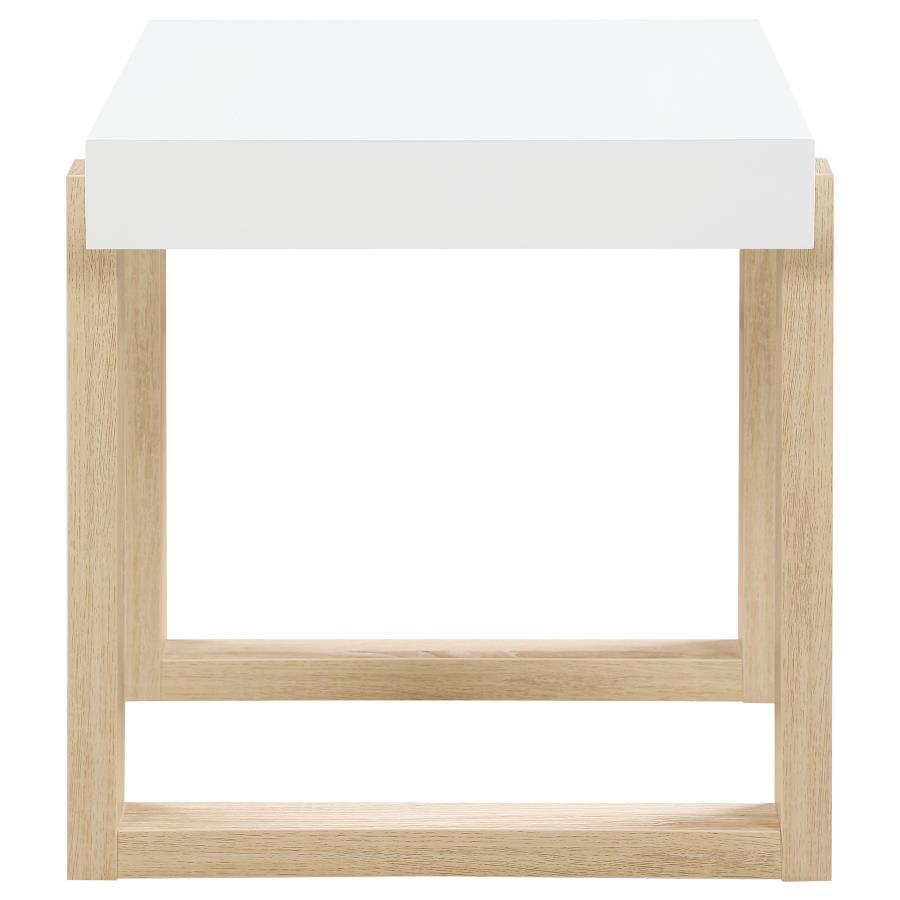 Pala - Rectangular End Table - White High Gloss And Natural