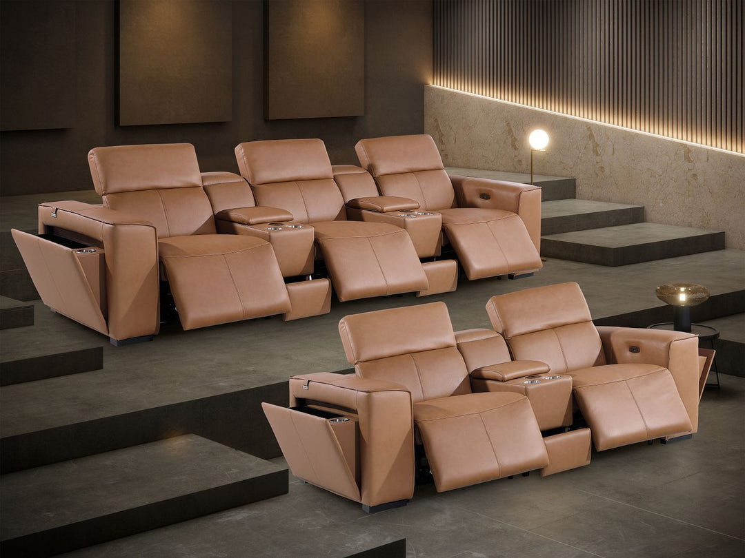 1224 - Coganc 8-Piece Modular Power Reclining Sofa &amp; Loveseat Set In With 5 Power Recliners &amp; Power Headrests - Cognac