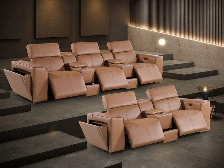 1224 - Coganc 8-Piece Modular Power Reclining Sofa &amp; Loveseat Set In With 5 Power Recliners &amp; Power Headrests - Cognac